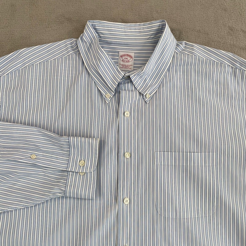 Brooks Brothers Shirt Men‎ 2XL Blue Striped Traditional Fit Long Sleeve Casual
